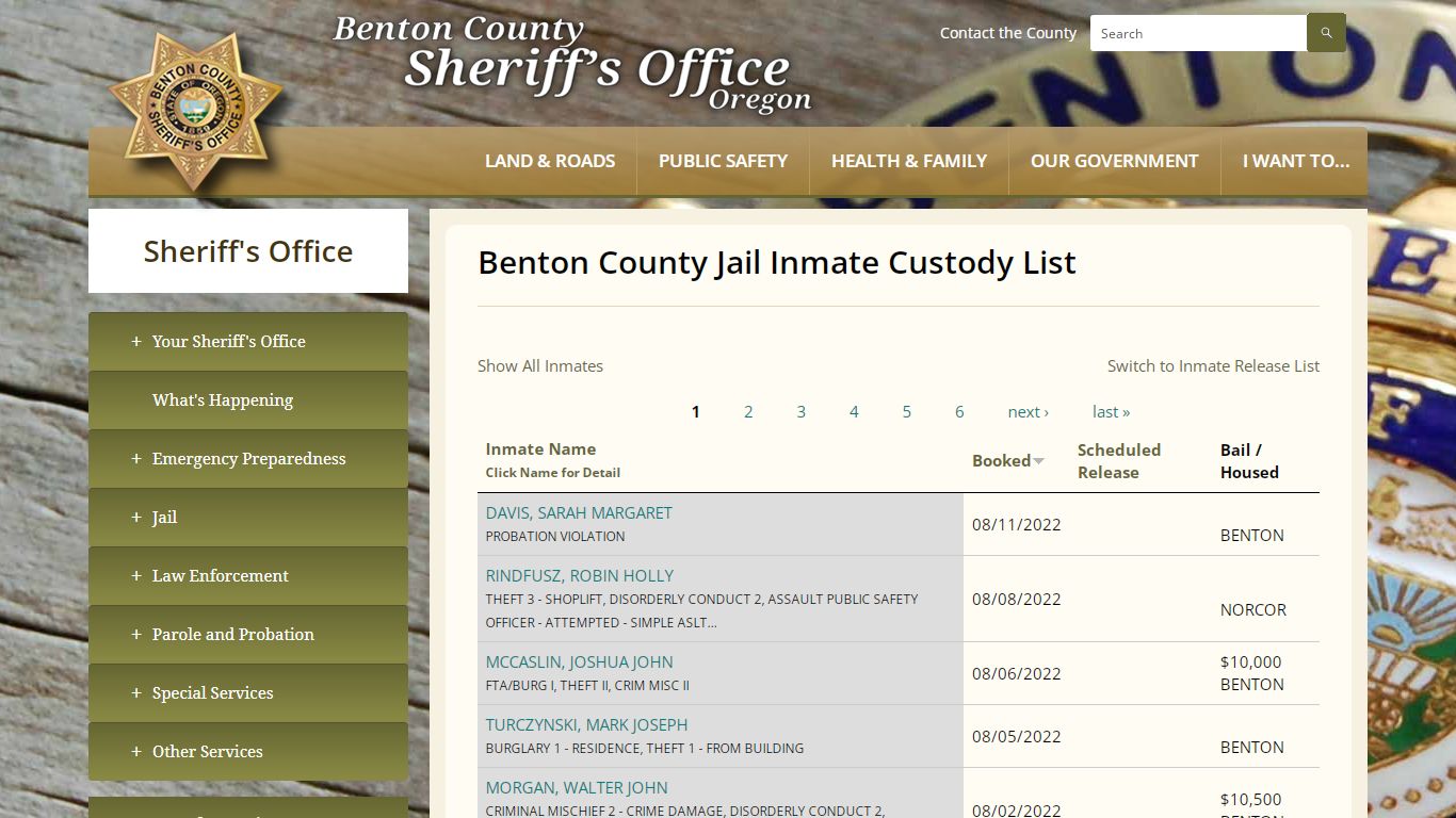 Benton County Jail Inmate Custody List | Benton County Oregon